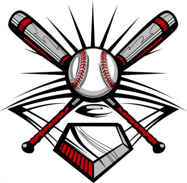 Baseball or Softball Crossed Bats with Ball Vector Image Template