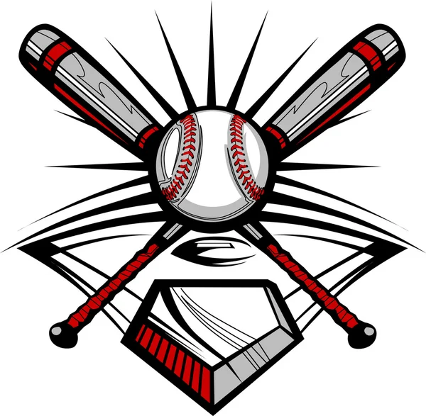 Baseball oder Softball gekreuzte Schläger mit Ballvektorbildvorlage — Stockvektor