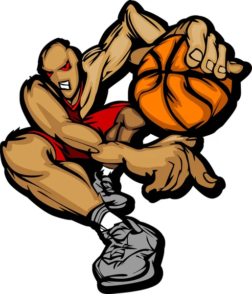 Basketbal speler cartoon dribbelen basketbal vectorillustratie — Stockvector