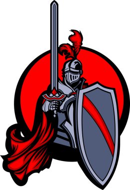 kılıç ve kalkan vektör maskotu ile Ortaçağ Şövalyesi