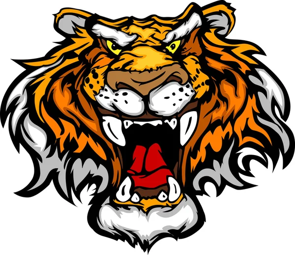 Karikatur Tiger Maskottchen Kopf Vektor Illustration — Stockvektor