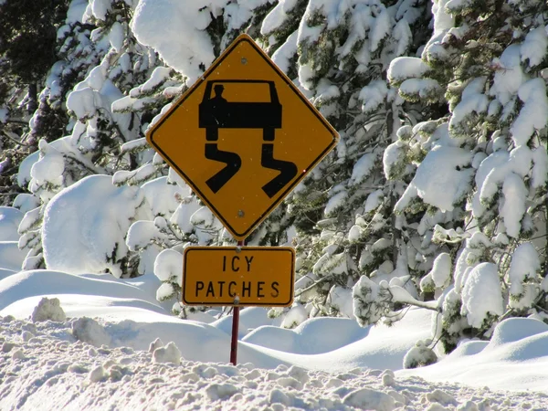 Caution Icy Patches warning sign