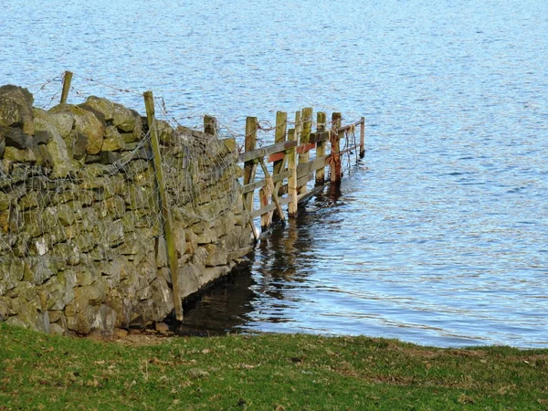 รั้วเสร็จสิ้นในทะเลสาบ — ภาพถ่ายสต็อก