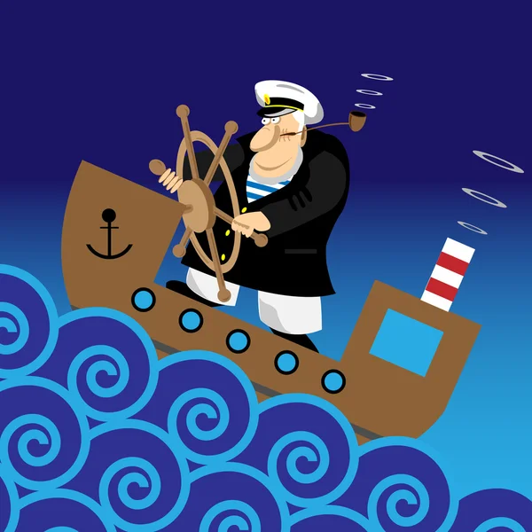 Kapitän auf dem Schiff — Stockvektor