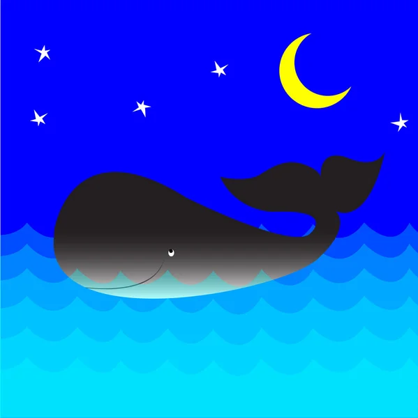 晚上在海洋鲸鱼 — 图库矢量图片