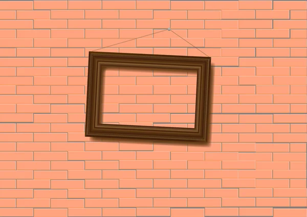 Cadre en bois sur mur de briques — Image vectorielle