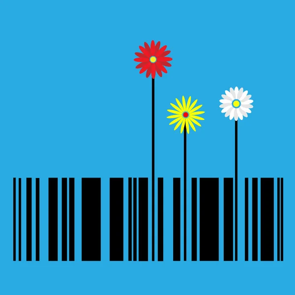 Código de barras con flores — Vector de stock