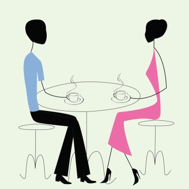 Man and woman in a cafe, vintage style clipart