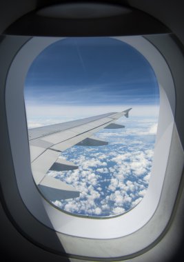 Right wing view from the airplane's window clipart