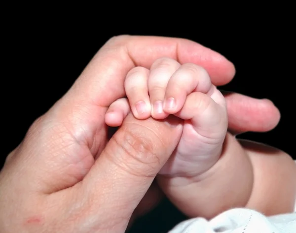 Baby bedrijf volwassen duim — Stockfoto