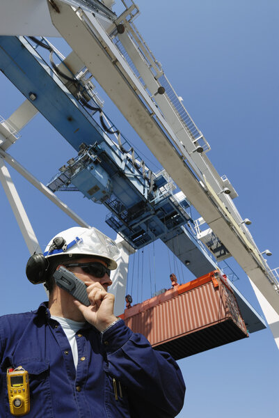 Container crane and worker