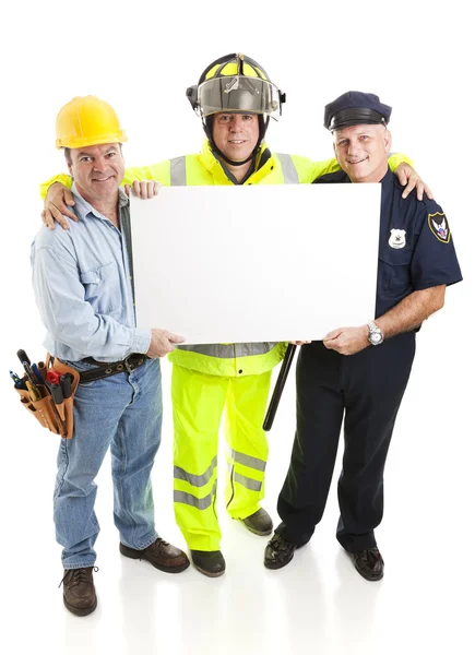 Arbetstagare bära tecken — Stockfoto