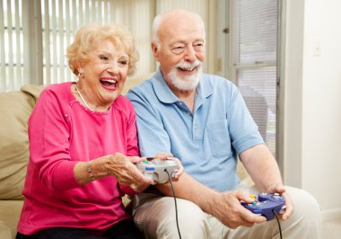 Senior Couple - Video Gaming clipart