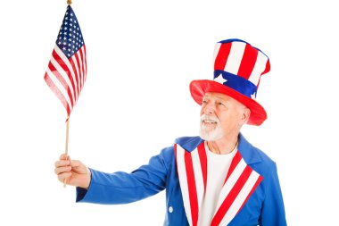 Uncle Sam Holds US Flag clipart