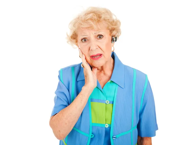 Telefon starszy kobieta - zdenerwowany — Zdjęcie stockowe