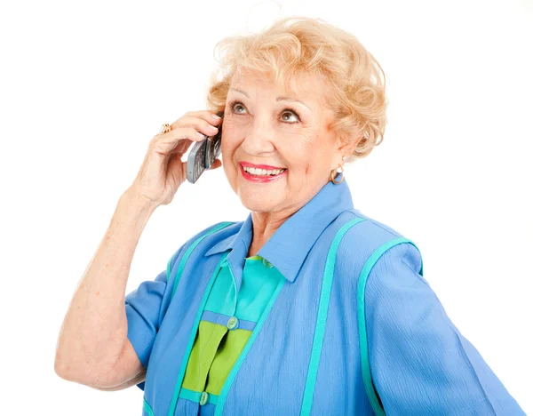 Veselý starší žena na mobil — Stock fotografie