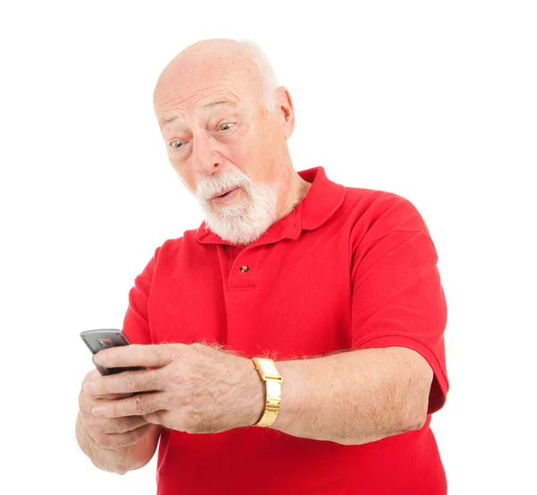 Uomo anziano - Messaggio di testo sorprendente — Foto Stock