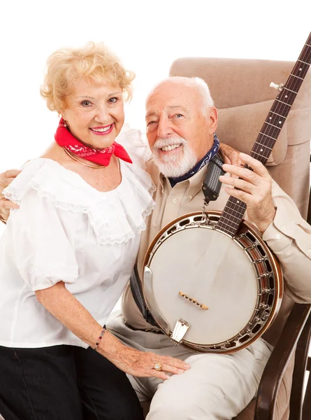 Land seniorer med banjo — Stockfoto