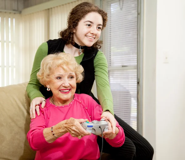 Gaming With Grandma — Stock Photo, Image