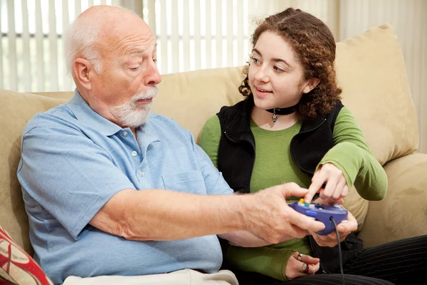 Teen Helps Grandpa — Stock Photo, Image