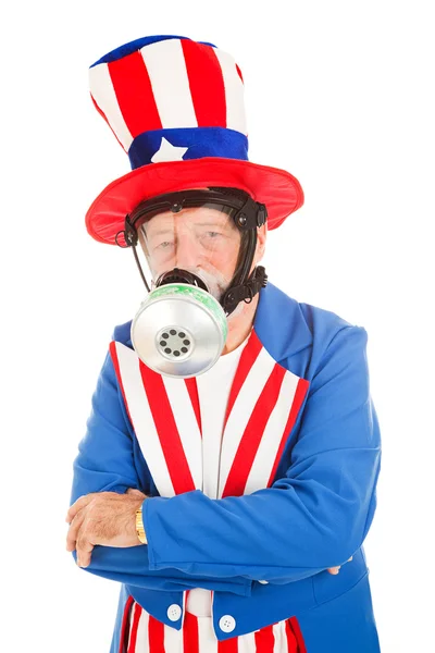 Uncle sam in gas masker — Stockfoto