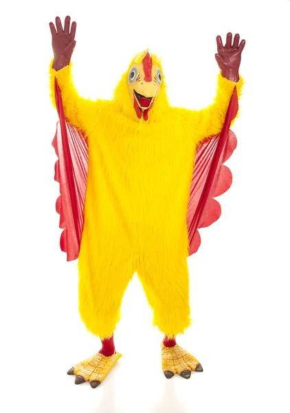 Κοτόπουλο άνθρωπος τα χέρια ψηλά — Φωτογραφία Αρχείου