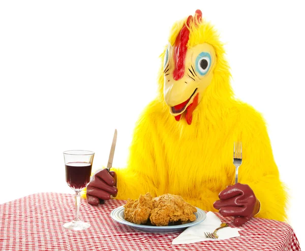 Chicken Man Eating Dinner — Stock Photo, Image