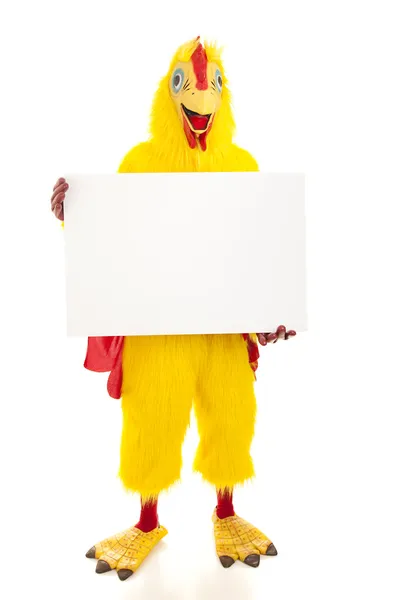 Kyckling man innehar tomt tecken — Stockfoto