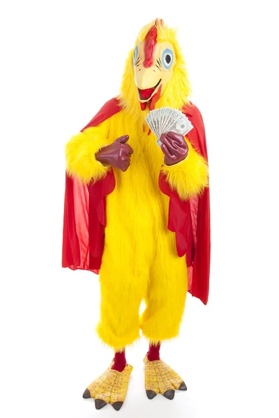 Κοτόπουλο άνθρωπος με μετρητά — Φωτογραφία Αρχείου