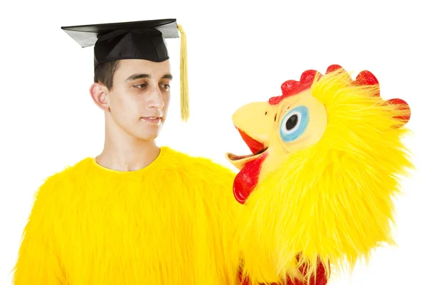 Universitetsexamen i kyckling kostym — Stockfoto