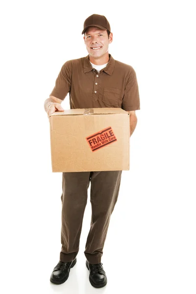 Homem de entrega com pacote - Corpo inteiro — Fotografia de Stock