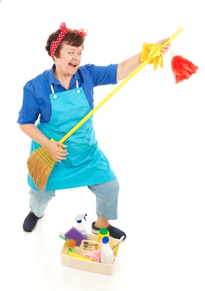 Limpeza senhora diversão — Fotografia de Stock