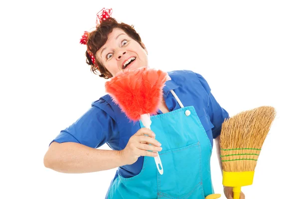 Crazy Cleaning Lady — Stock Photo, Image