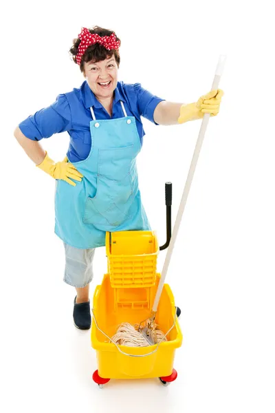 Empregada doméstica com um esfregão — Fotografia de Stock