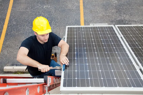 Solar Panel Repair with Copyspace — Stock Photo, Image