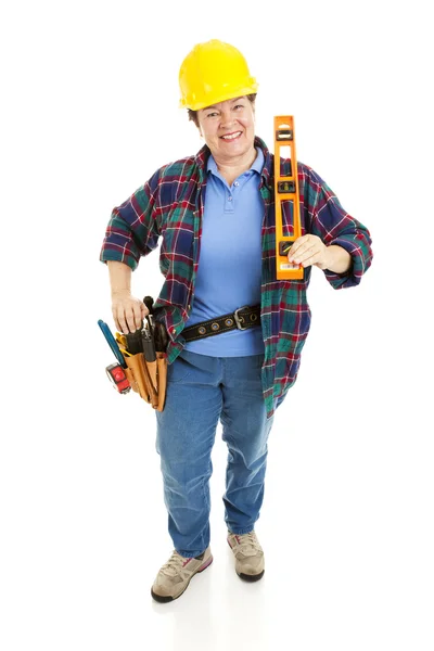 Veselý stavební žena — Stock fotografie