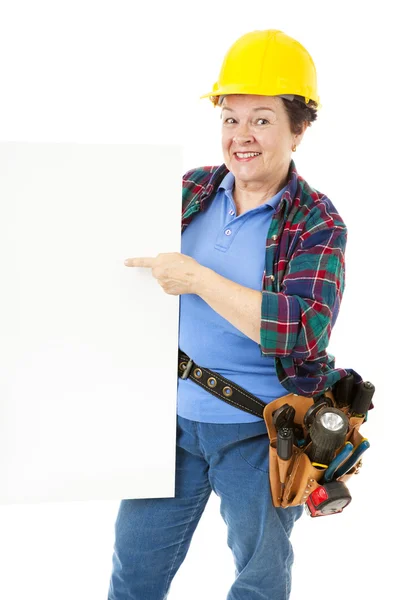 Female Construction Worker - Sign — Stock Photo, Image