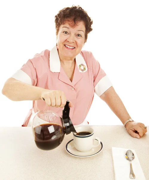 Friendly Waitress Pours Coffee — Stock Photo, Image