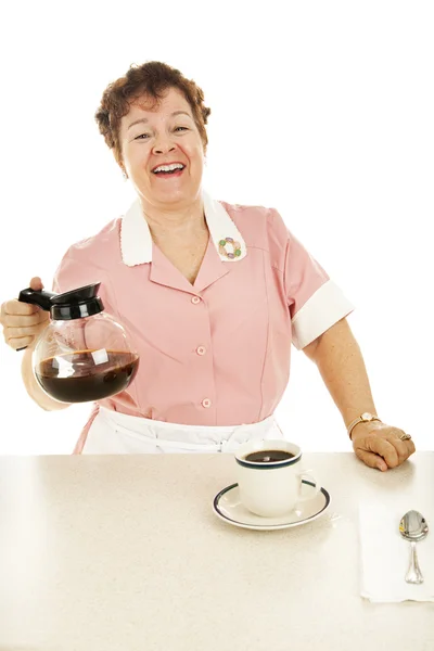 Friendly Waitress With Coffee Pot — Stock Photo, Image