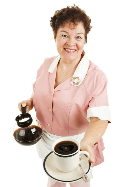 Pincérnő szolgál a kávé — Stock Fotó