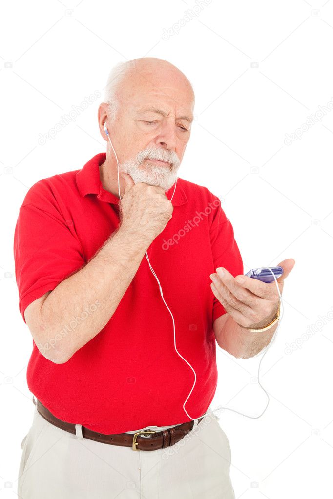 Senior Man Confused by MP3 Player