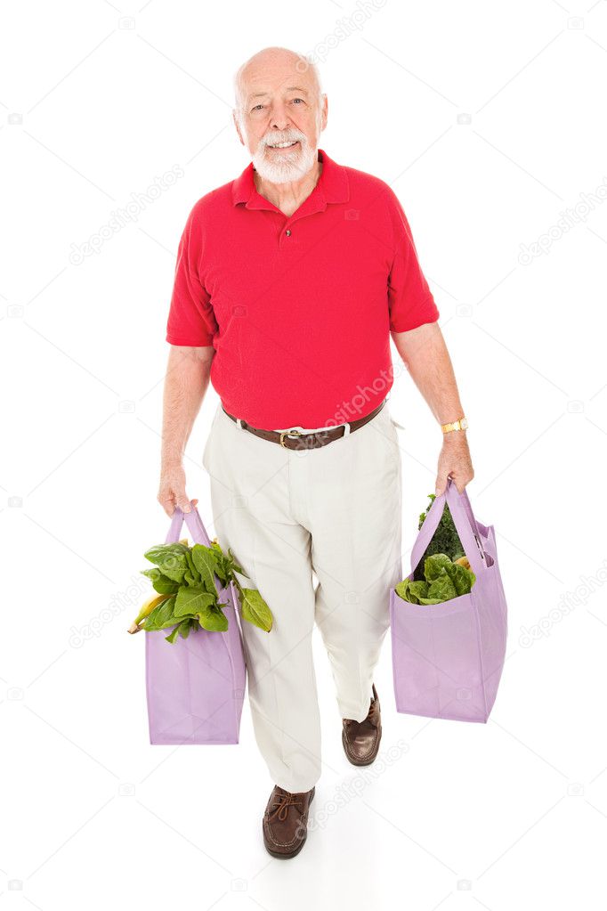 Senior with Reusable Grocery Bags