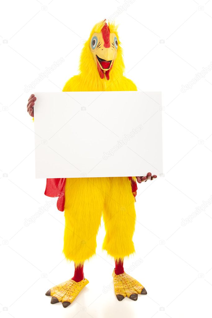 Chicken Man Holds Blank Sign