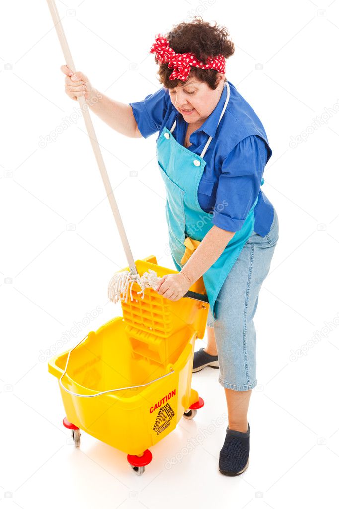 Cleaning Lady Wrings Mop