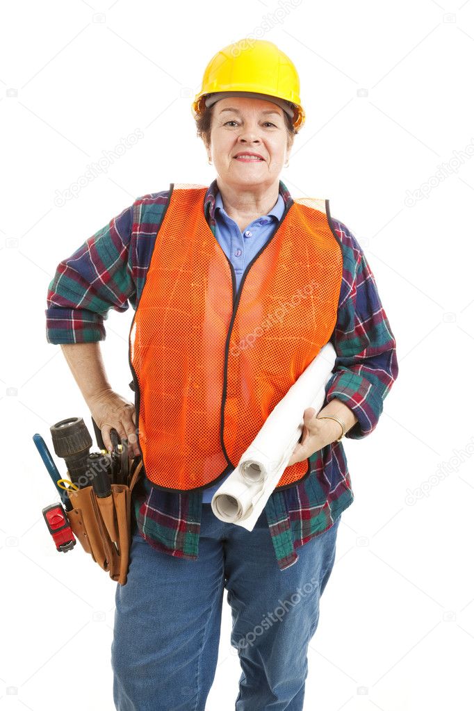 Female Construction Contractor with Blueprints