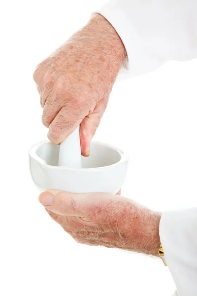 Mortar and Pestle with Hands — Stock Photo, Image