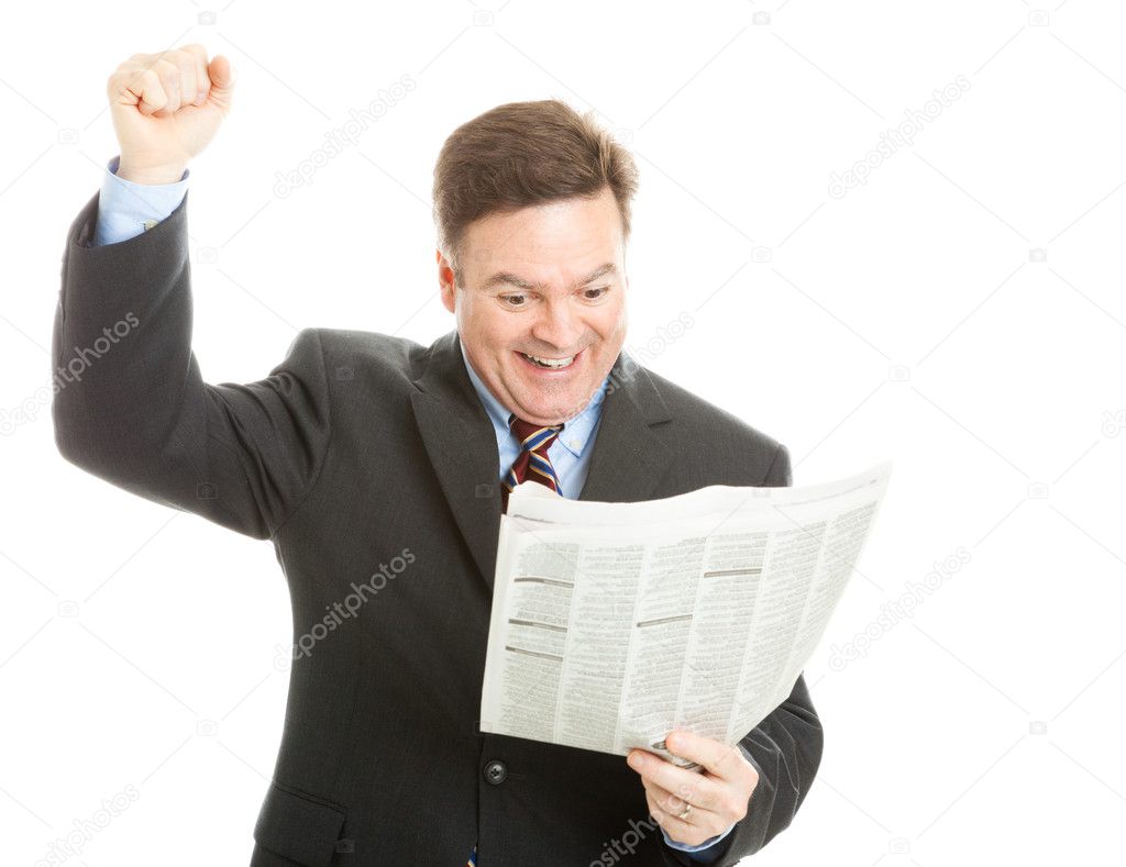 Businessman Reading Good News