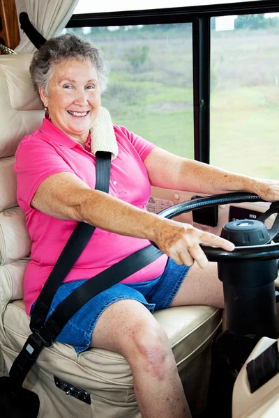 RV Senior Lady Driver — Stock Photo, Image