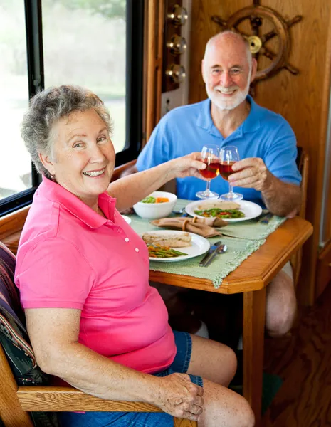 RV Seniors - Romantic Meal — Stock Photo, Image