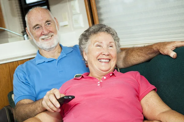 RV Seniors Amused by Television — Stock Photo, Image